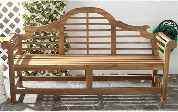 BOWERY HILL Contemporary Wood Garden Bench, Teak Finish, Classic Design, Weather-Resistant, Durable Outdoor Seating for Patio, Porch, or Garden Use