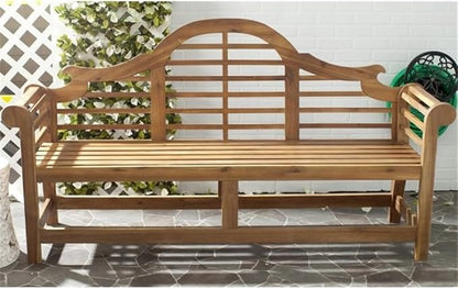 BOWERY HILL Contemporary Wood Garden Bench, Teak Finish, Classic Design, Weather-Resistant, Durable Outdoor Seating for Patio, Porch, or Garden Use