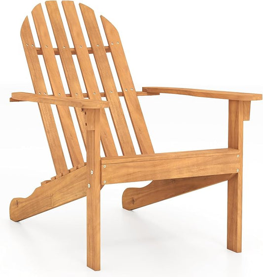 Giantex Adirondack Chair, Acacia Wood Fire Pit Chairs with Inclined Seat & High Backrest, Ergonomic Outdoor Slatted Patio Chair for Lawn, Porch, Backyard, Poolside