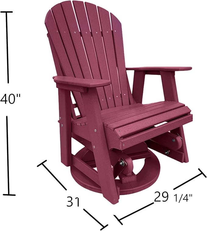 Phat Tommy Glider for Outside Patio - Outdoor Swivel Glider Chair - Poly Outdoor Furniture, Adirondack Porch Glider Chair, Dark Red
