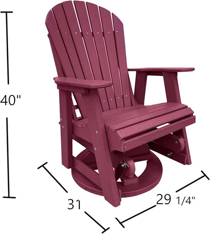 Phat Tommy Glider for Outside Patio - Outdoor Swivel Glider Chair - Poly Outdoor Furniture, Adirondack Porch Glider Chair, Dark Red