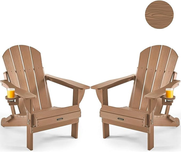 Ciokea Folding Adirondack Chair 2 Pack, Patio Adirondack Chair Weather Resistant, Plastic Fire Pit Chair with Cup Holder - Photo 1