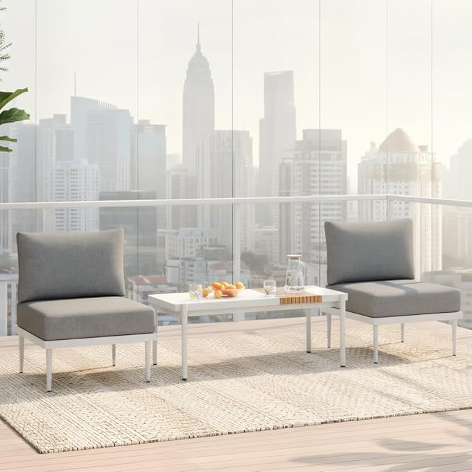 Sundale Outdoor 3 Pieces Patio Furniture Set, Metal Outdoor Sectional Sofa with Coffee Table - Photo 8