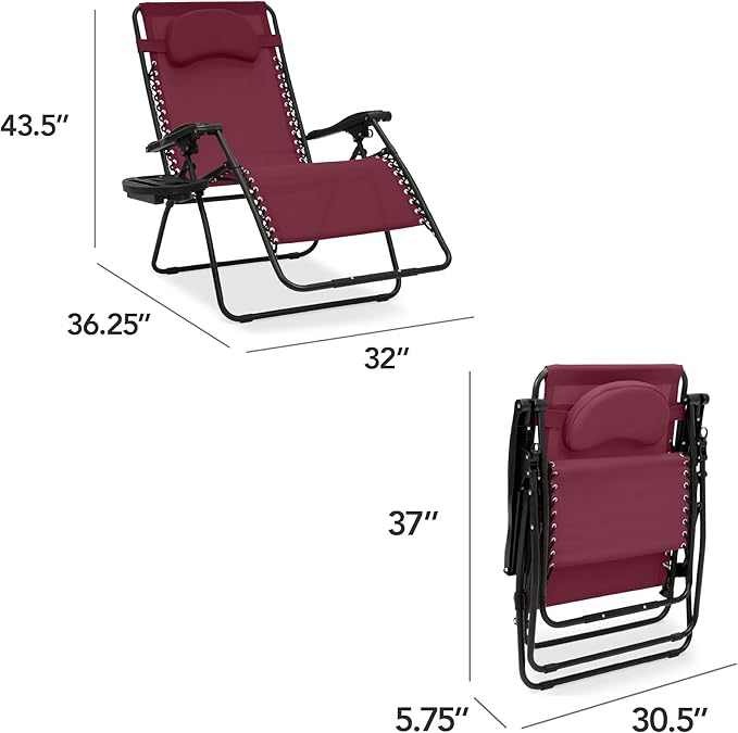 Best Choice Products Oversized Zero Gravity Chair, Folding Outdoor Patio Lounge Recliner w/Cup Holder Accessory Tray - Photo 2