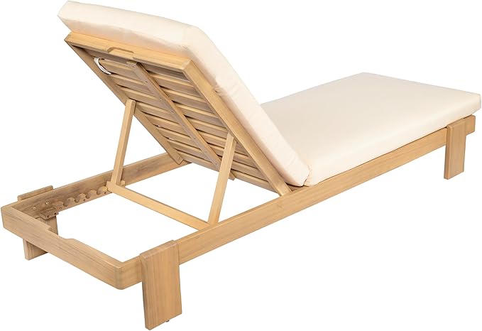 Christopher Knight Home Duska Acacia Wood Chaise Lounge Chair Set of 4, Patio Outdoor Chaise Lounge with Cushions, Adjustable Backrest Single Lounge Sofa, Garden Poolside Backyard Seating, Teak+Beige