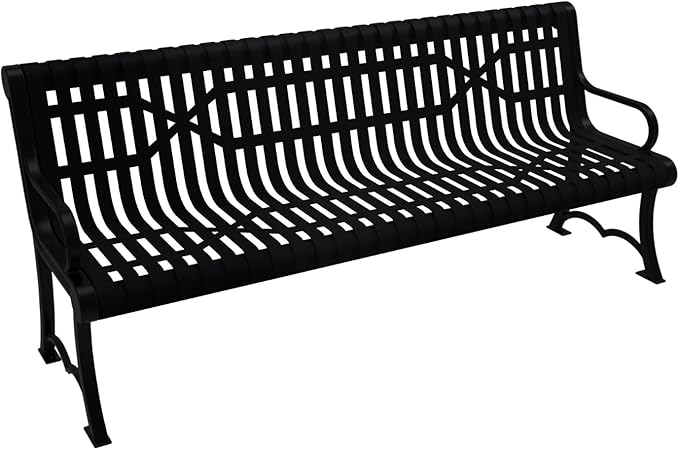COATEDOUTDOORFURNITURE Coated Outdoor Furniture Heavy-Duty Outdoor Bench Thermoplastic Coated, Slated Steel, Commercial-Grade Garden Bench, Made in America (Portable with Back, 6 Ft, Black)