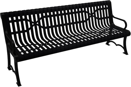 COATEDOUTDOORFURNITURE Coated Outdoor Furniture Heavy-Duty Outdoor Bench Thermoplastic Coated, Slated Steel, Commercial-Grade Garden Bench, Made in America (Portable with Back, 6 Ft, Black)