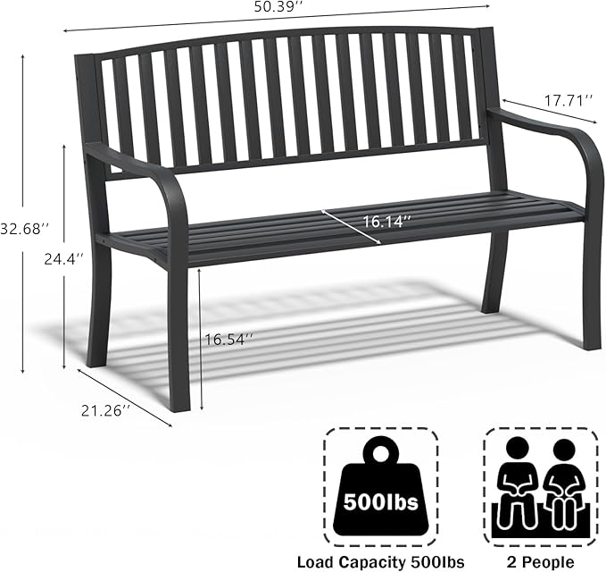 SHGJ&SOFT Outdoor Bench, Garden Bench, Outdoor Metal Frame Patio Park Bench,for Porch, Lawn,Garden,Yard (BK-08)