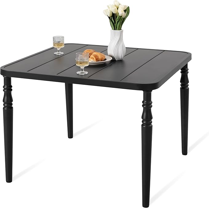 NUU GARDEN Outdoor 37” Dining Table, Square Metal Dining Table with Umbrella Hole - Photo 1