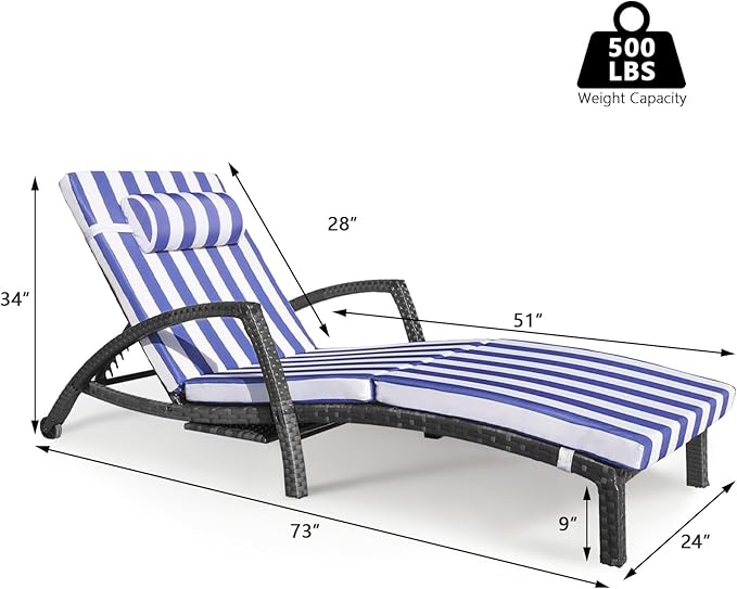Chaise Lounge Chairs Outdoor Set of 6, Comfy Outside Wicker Patio Pool Lounge Chair w/ 5 Adjustable Back Angle, Cup Holder, Thicken Cushion