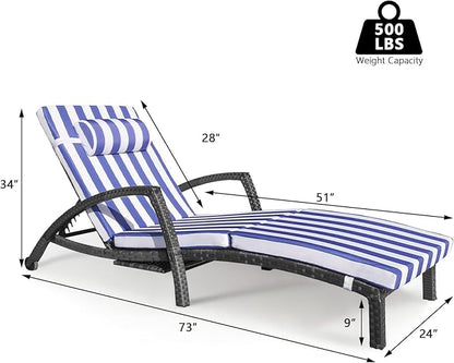 Chaise Lounge Chairs Outdoor Set of 4, Comfy Outside Wicker Patio Pool Lounge Chair w/ 5 Adjustable Back Angle, Cup Holder, Thicken Cushion