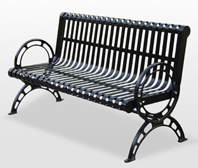 Outdoor Garden Bench, Metal Park Bench with Backrest & Armrests, Weatherproof Seating, Supports 200kg, Durable Furniture for Balcony/Terrace (Color: BlackD)