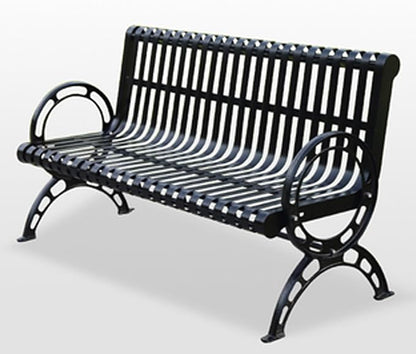 Outdoor Garden Bench, Metal Park Bench with Backrest & Armrests, Weatherproof Seating, Supports 200kg, Durable Furniture for Balcony/Terrace (Color: BlackD)