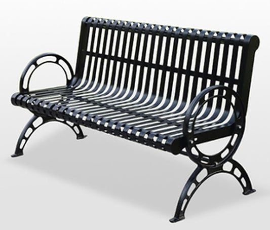 Outdoor Garden Bench, Metal Park Bench with Backrest & Armrests, Weatherproof Seating, Supports 200kg, Durable Furniture for Balcony/Terrace (Color: BlackD)
