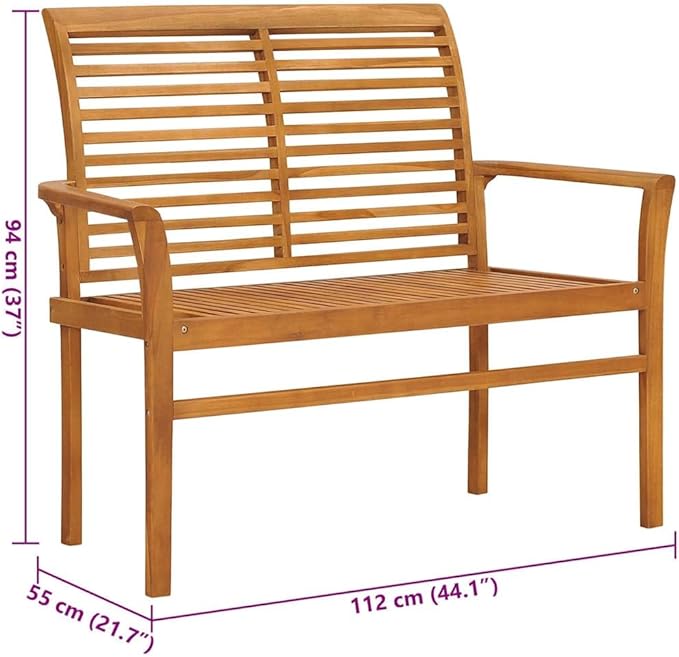 Teak Garden Bench Outdoor 44 Inch Traditional Wood Bench with Cushion for Patio Porch Backyard Rectangular Seating Furniture