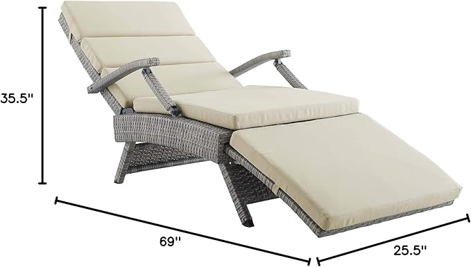 Modway Envisage Outdoor Patio Wicker Rattan Chaise Lounge in Light Gray Beige