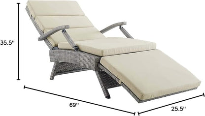 Modway Envisage Outdoor Patio Wicker Rattan Chaise Lounge in Light Gray Beige