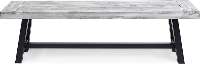 Merax 2 Pack Outdoor Acacia Wood Patio Bench, Garden Benches for Porch Park Yard Backyard Lawn, Grey + Black