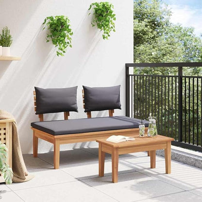 Brown Solid Teak Wood Garden Bench Set 2 pcs Modern Outdoor Furniture for Patio Terrace with Rustic Farmhouse Style Durable Weather-Resistant Assembly Required