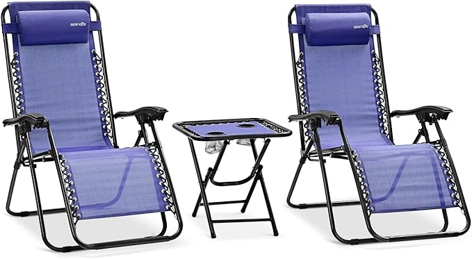 SereneLife Outdoor Zero Gravity Lounge Chair Set with Table – 2 Adjustable Recliners with Cup Holders, Headrest - Photo 1