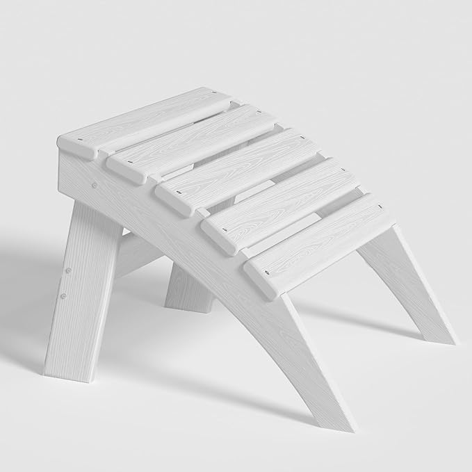 Plawdlik Folding Ottoman for Adirondack Chair–HDPE All-Weather Footrest for Outdoor Use, Garden & Poolside– Anti-Cracking, Fade-Resistant, Easy Assembly–White