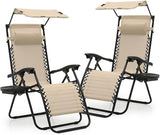 Athena Collection Patio Chairs Set of 2 Reclining Lounge Chair with Cup Holder and Pillow Fabric Camping Chairs with - Photo 1