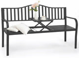 BODIOO Outdoor Metal Garden Bench 59" Patio Bench with Built in Table Park Bench - Photo 1