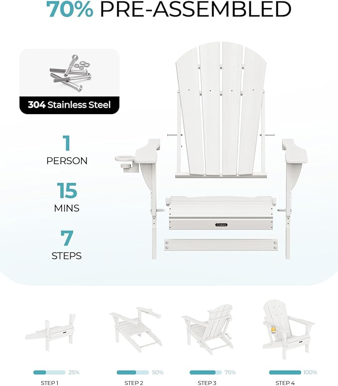 Ciokea Folding Adirondack Chair Wood Texture, Patio Adirondack Chair Weather Resistant - Photo 4