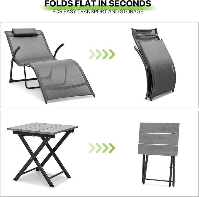 Magshion Outdoor Chaise Lounge Chair Set of 2 with Folding Side Table - Photo 8