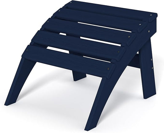 nevilywood HDPE Folding Ottoman - Adirondack Chair Footrest – Weather Resistant, Wood-Grain, Low-Maintenance-, Garden Patio Porch – Navy Blue