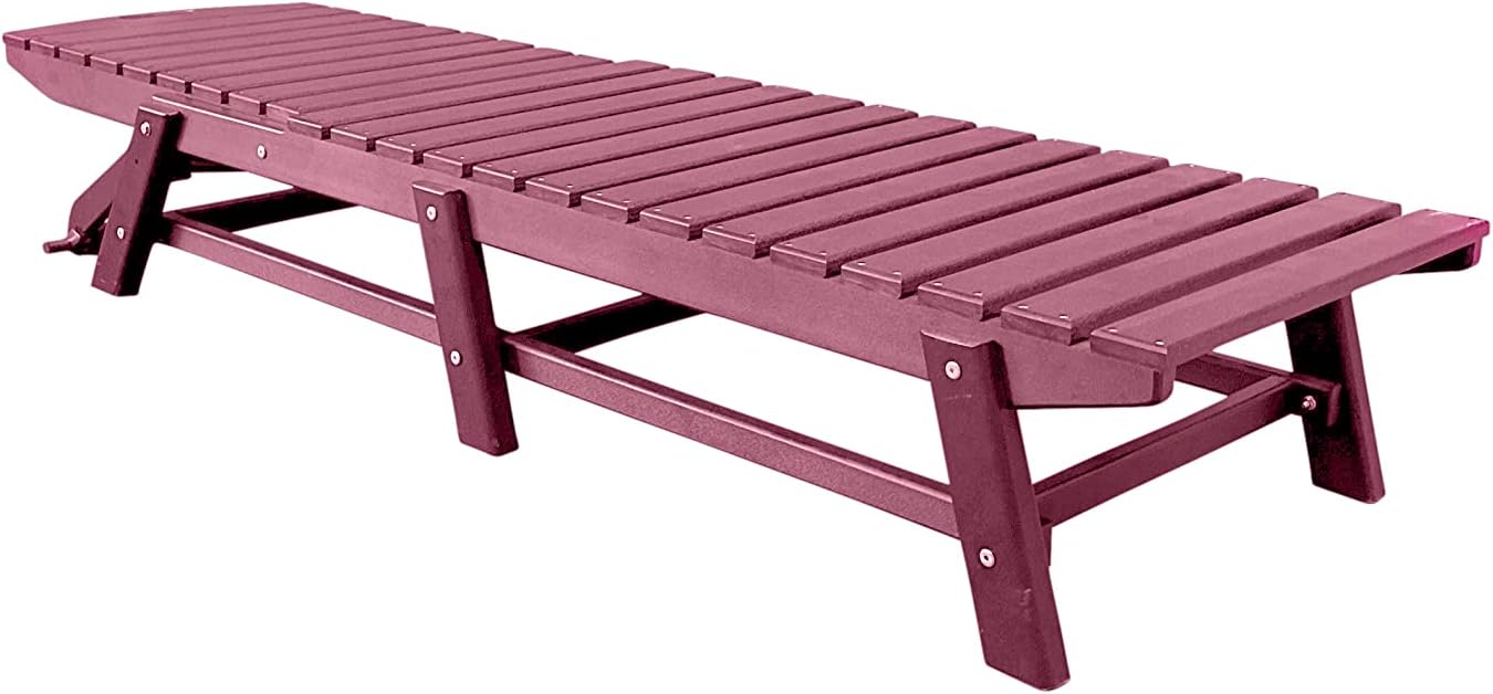 Phat Tommy Outdoor Pool Chaise Lounge, Heavy-Duty Beach Lounger - Folding, HDPE, Recycled Poly Furniture - Reclining Lounge Chair for Patio, Deck, Beach, Cabana, or Poolside, Dark Red