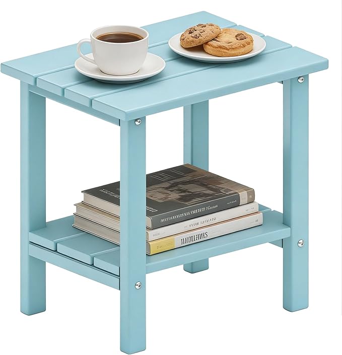 OTSUN Adirondack Outdoor Side Table, 16" HDPE Patio Side Table with Shelf - Photo 1
