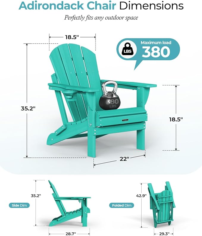 Ciokea Folding Adirondack Chair 6 Pack, Patio Adirondack Chair Weather Resistant, Plastic Fire Pit Chair with Cup Holder - Photo 2