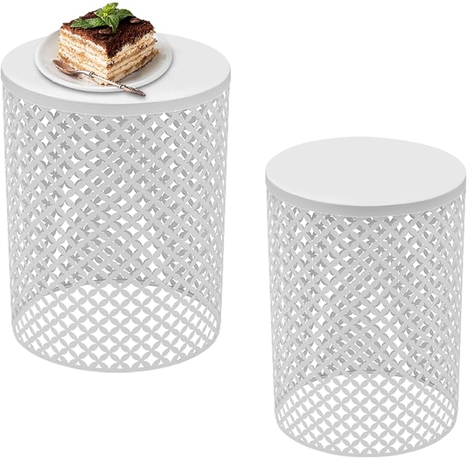 2PCS Outdoor Side Table, Heavy Duty Metal Frame Side Table Decorative Garden Stool Modern End Table Round Coffee Table - Photo 1