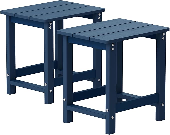 MXIMU Outdoor Side Table for Patio: 16" HIPS Weatherproof Adirondack Table Set of 2 - Small End Tables for Outside Porch Deck Pool Balcony Backyard - Easy Assembly No Maintenance Navy Blue