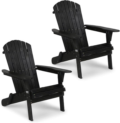 VINGLI Folding Adirondack Chairs Set of 2, Wood Adirondack Chair for Outdoor, Foldable Fire Pit Chairs for Patio, BBQ, Porch, Yard, Pool, Black