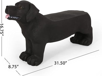 Outdoor Dog Bench 31.5" Labrador-Shaped Concrete Garden Bench for Patio & Yard Lightweight & Weather-Resistant, No Assembly Required, Black