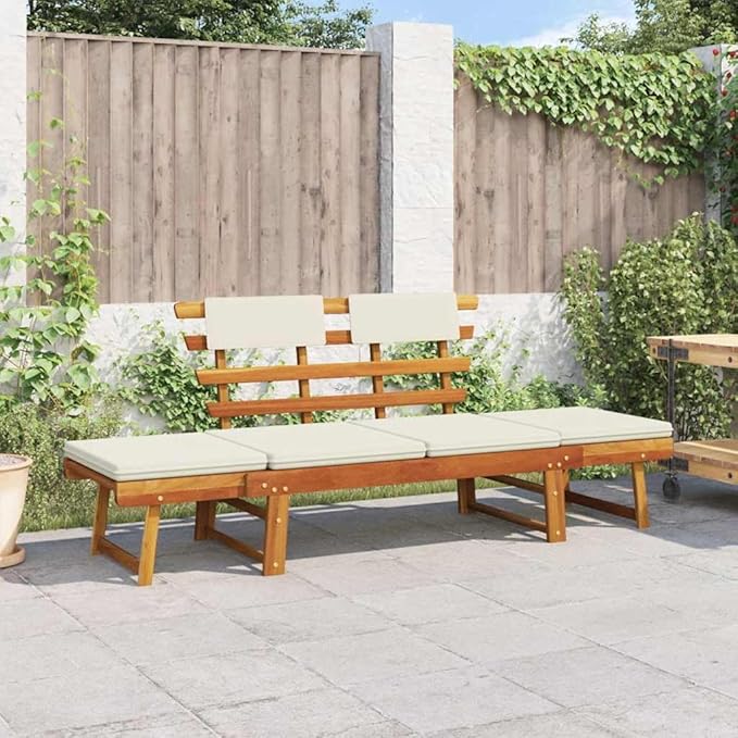 Garden Bench Deck Bench Patio Bench with Cushions 2-in-1 74.8" Solid Acacia Wood - Photo 1