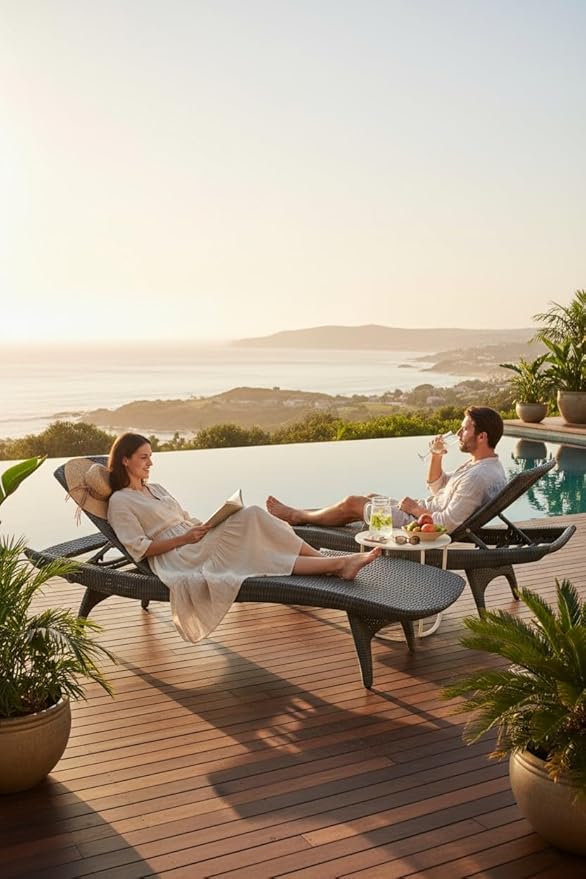 Outdoor Wicker Chaise Lounge Chairs, Adjustable Patio Furniture, Set of 2, (Gray)