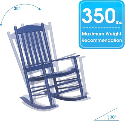 D&F Design Outdoor Rocking Rocker, Wood Rocking Chair with High Back and Curved Seat, UV Treated (Blue),Outdoor and Indoor use