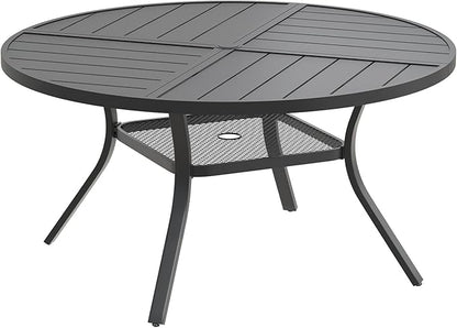 DIFY 47.2" Round Outdoor Patio Dining Table for 6, Metal Patio Table with 1.57" Adjustable Umbrella Hole, All-Weather Outdoor Furniture Table for Garden Backyard Deck, Black