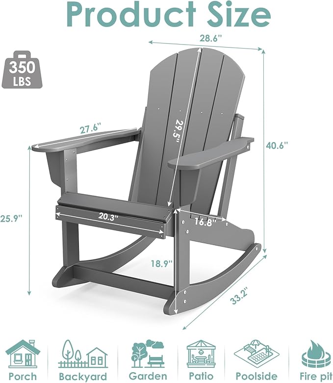 IVY&LANE Adirondack Rocking Chairs Set of 2 | Porch-Rocker | HDPE Plastic | Weatherproof | Grey | for Outdoor Patio Deck Backyard