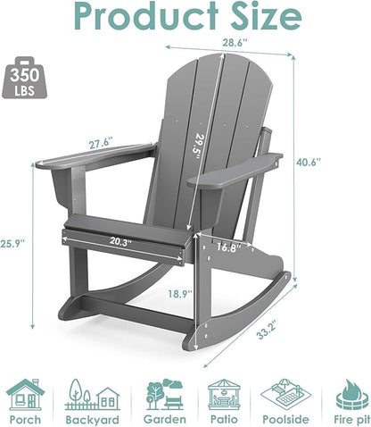 IVY&LANE Adirondack Rocking Chairs Set of 2 | Porch-Rocker | HDPE Plastic | Weatherproof | Grey | for Outdoor Patio Deck Backyard