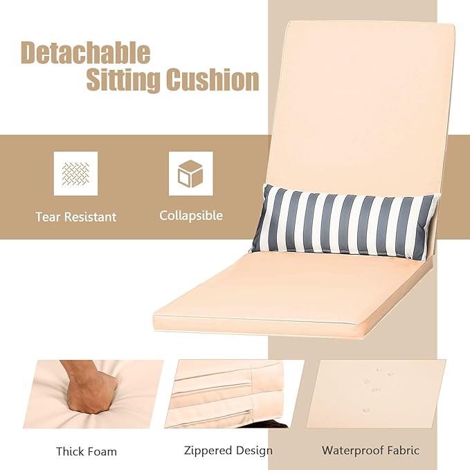 COSTWAY PE Rattan Chaise Lounge Chair, 6 Gear Adjustable Recliner with Armrest & Pillow - Photo 5