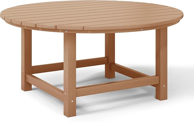 WestinTrends Malibu Low Outdoor HDPE Round Patio Coffee Table, Teak - Photo 7
