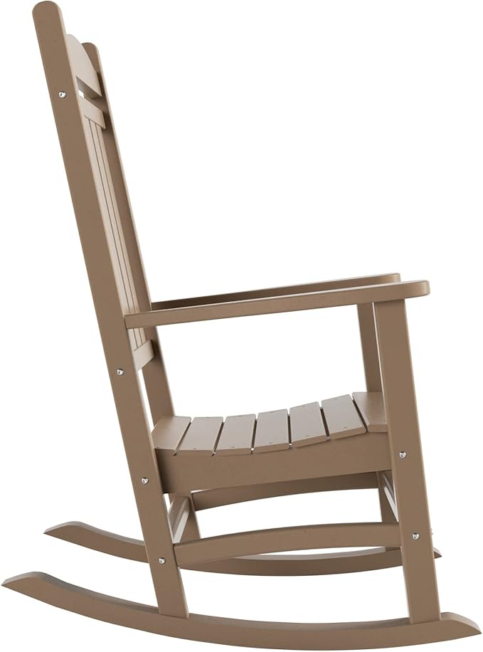 WO Home Furniture Patio Rocking Chair Farmhouse Outdoor HDPE UV Weather Resistant (Weathered Wood)