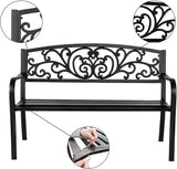 Outdoor Bench, 50" Metal Garden Bench Patio Porch Furniture with Backrest and Armrests, for Balcony, Yard, Garden - Photo 4