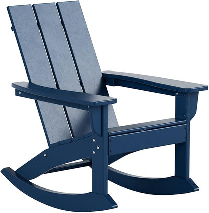 WO WESTIN OUTDOOR HDPE Shoreside Modern Rocking Poly Adirondack Chair (Set of 2),Navy Blue