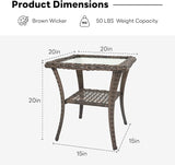 Belord Handwoven Wicker Side Table - 20 Inch Small Outdoor Table 2 Tier Storage with Tempered Glass Top - Photo 3