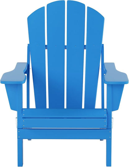 Costaelm Folding Patio Chairs Set of 2, Hdpe Adirondack Chairs Front Porch Furniture Outdoor Seating, All Weather Tanning Chair for Backyard Firepit Garden Lawn, Pacific Blue